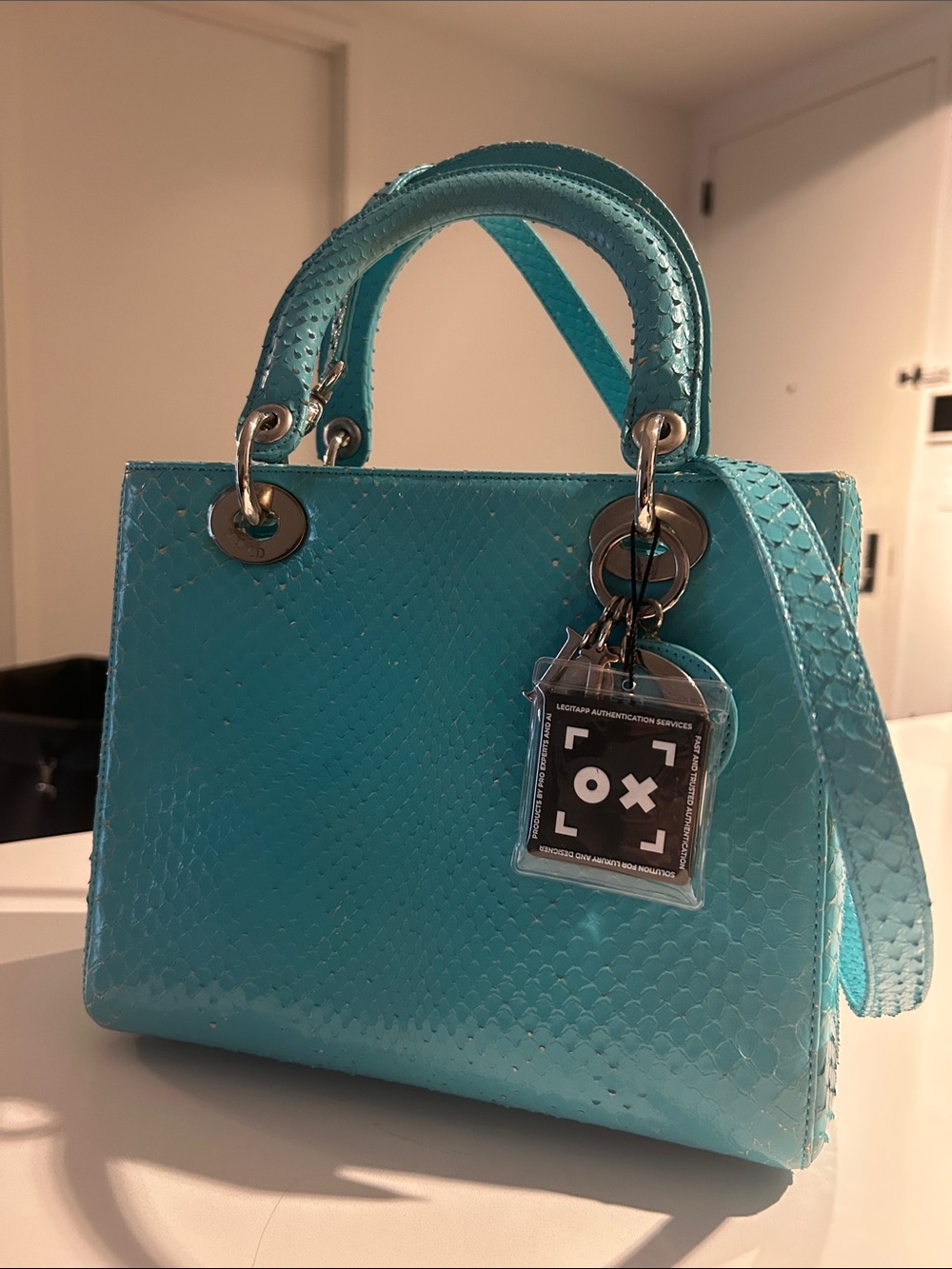 Dior Turquoise Textured Shoulder Bag